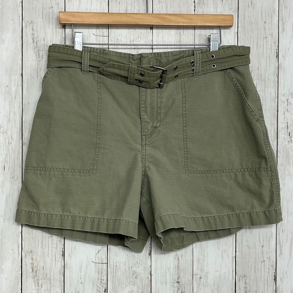 Gloria Vanderbilt Green Cotton Chino Shorts High Rise Belted Summer Shorts 12